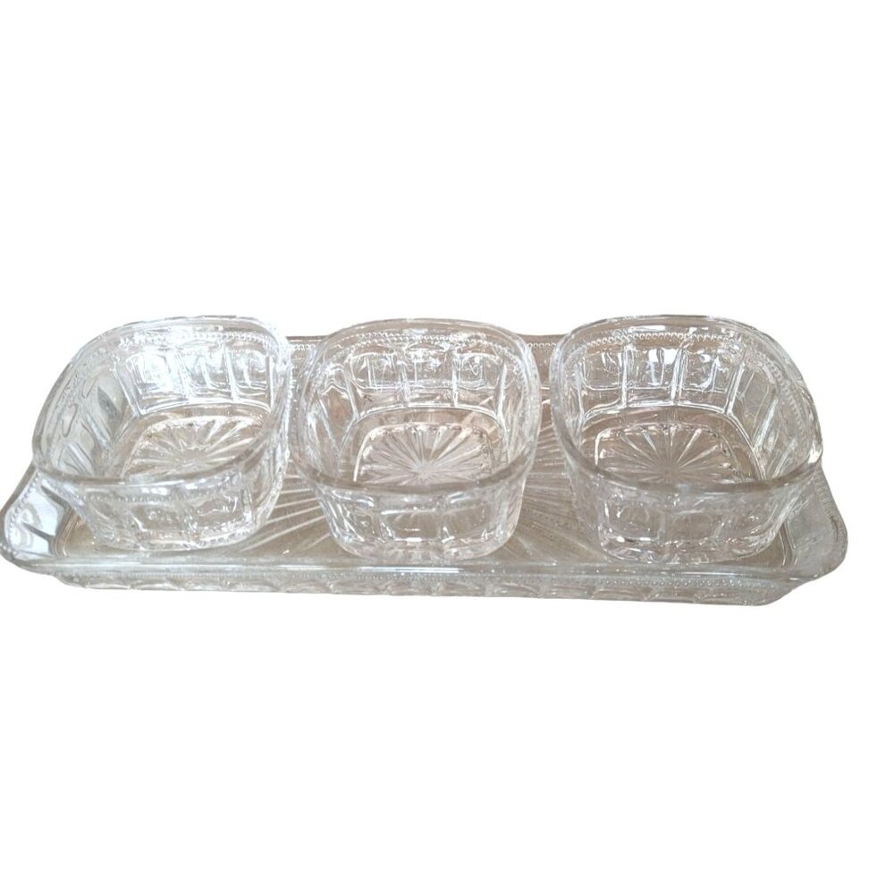 Crystal Relish Server 4-piece Server Serving Bowls Tray Set‎